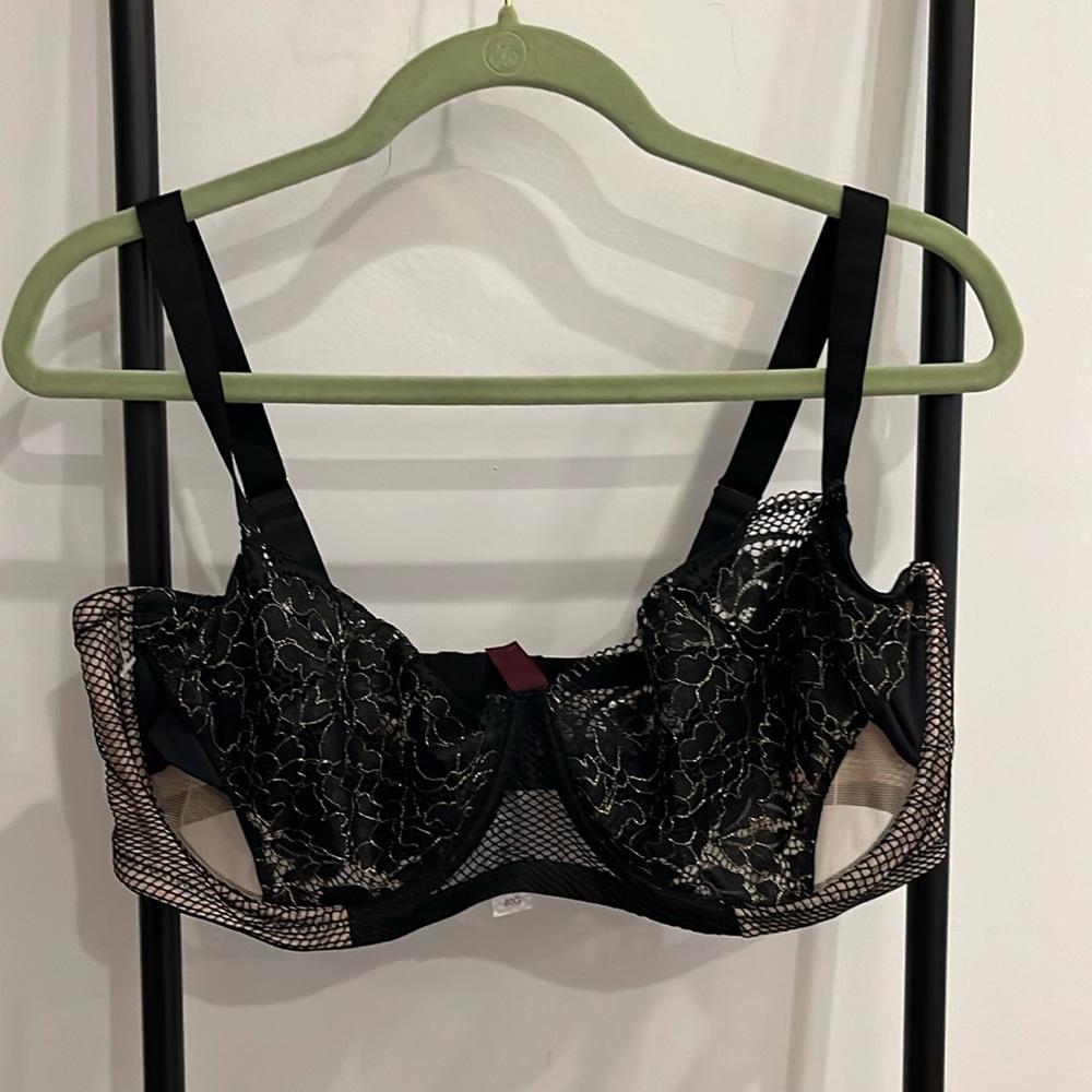 Adore Me Lace Black Gold Cream Adjustable Strap Bra Women Size 40 G New